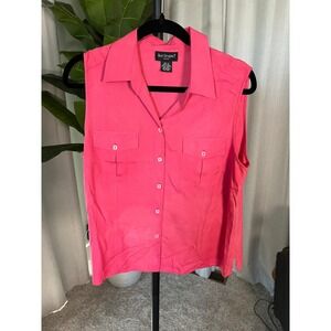 Bay Studio Career Womens Hot Pink 100% Silk Sleeveless Button Down Blouse Large